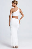 Hardware Detail One Shoulder Maxi Dress in White