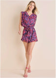 Sleeveless Romper Ditsy Pink Purple
