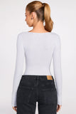 Ribbed Modal Long Sleeve Plunge Bodysuit in Grey