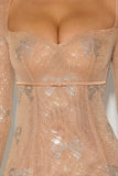 Embellished Sweetheart A Line Mini Dress in Almond