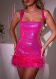 Divine Energy Sparkle Feather Mini Dress Pink