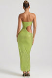 Embellished Cut Out Bandeau Maxi Dress in Pear Green