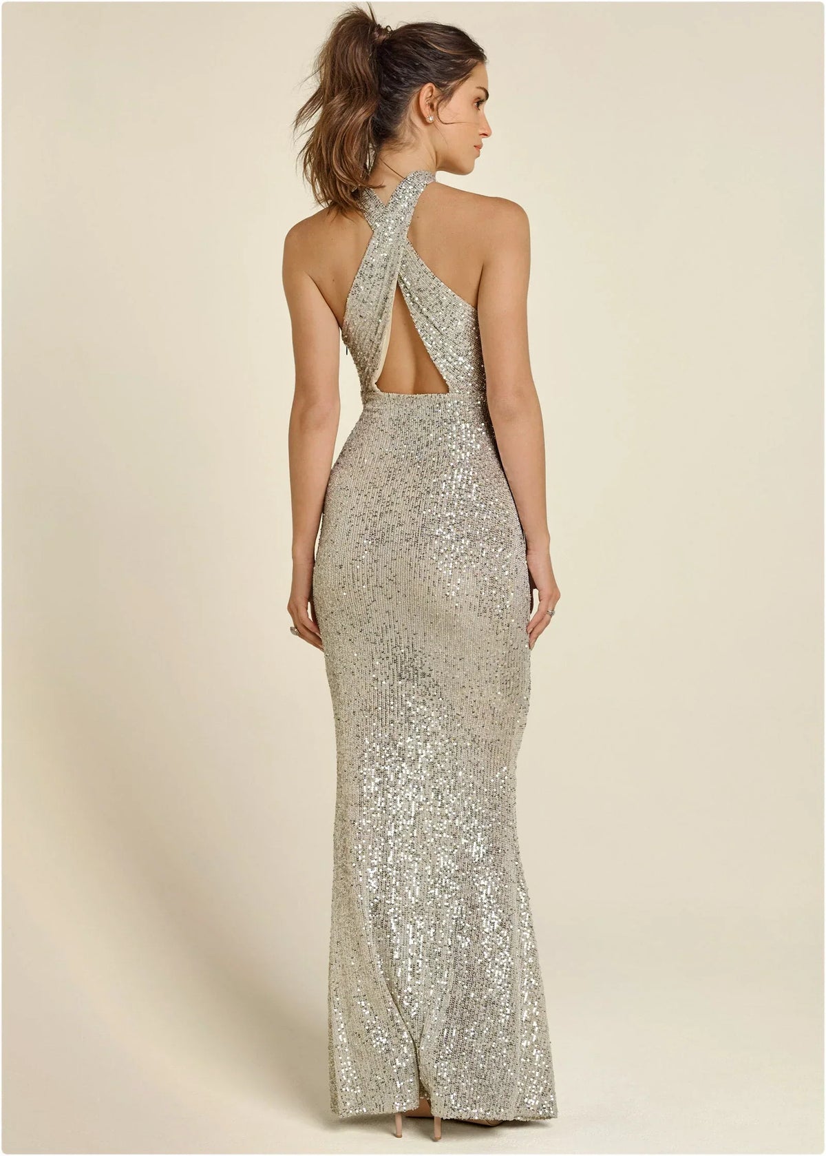 Sequin Keyhole Gown Champagne
