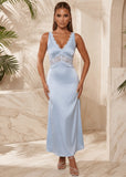 Miracles Happen Satin Maxi Dress Blue