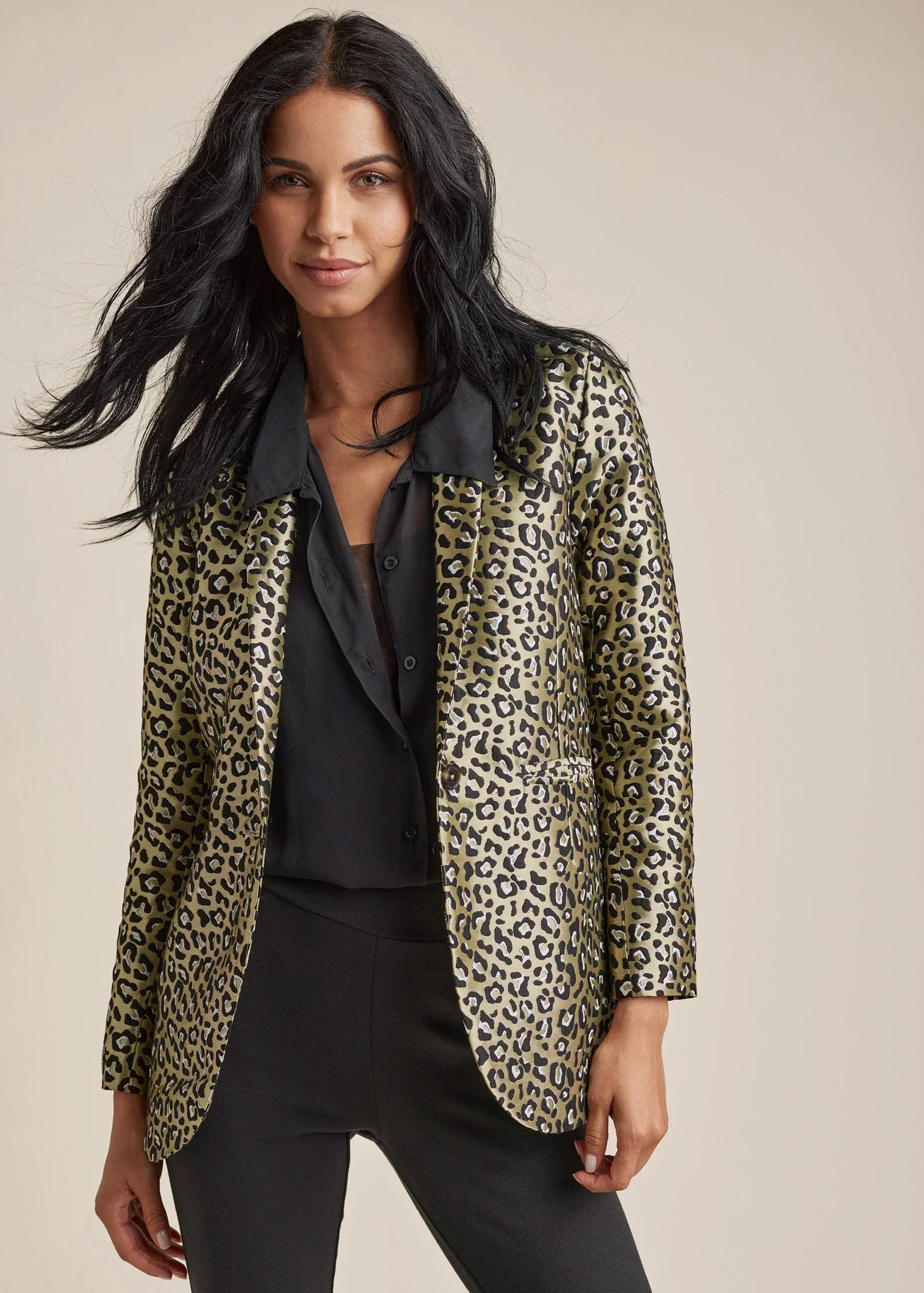 Leopard Jacquard Blazer Black Gold