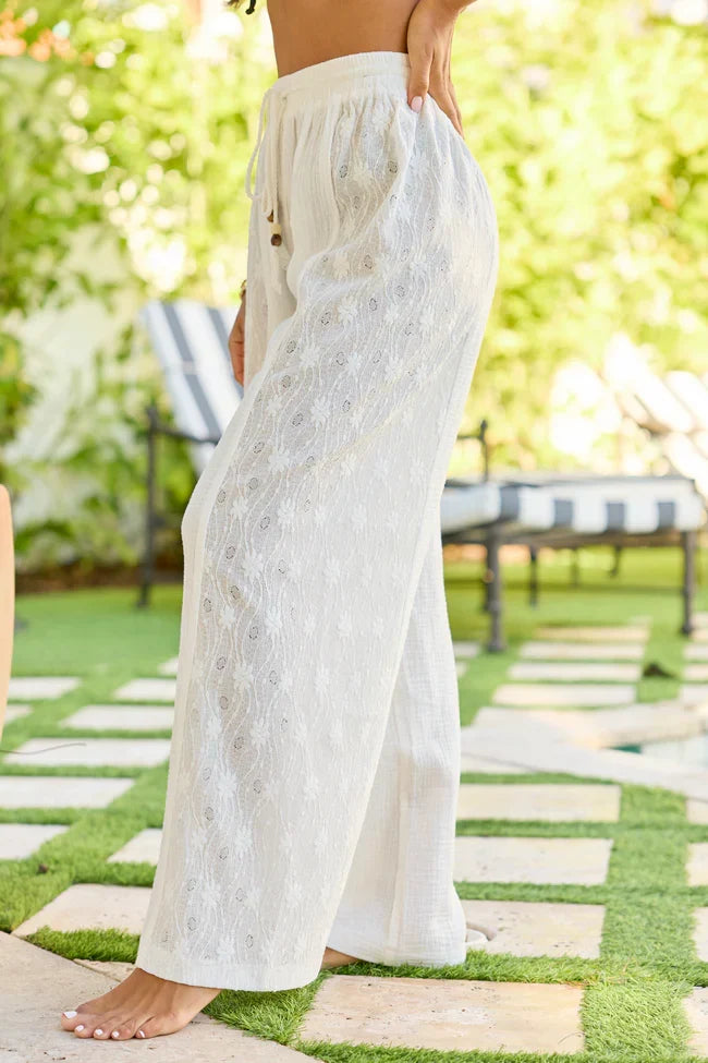 Ashley Ivory Textured Panel Swim Cover Up Pants