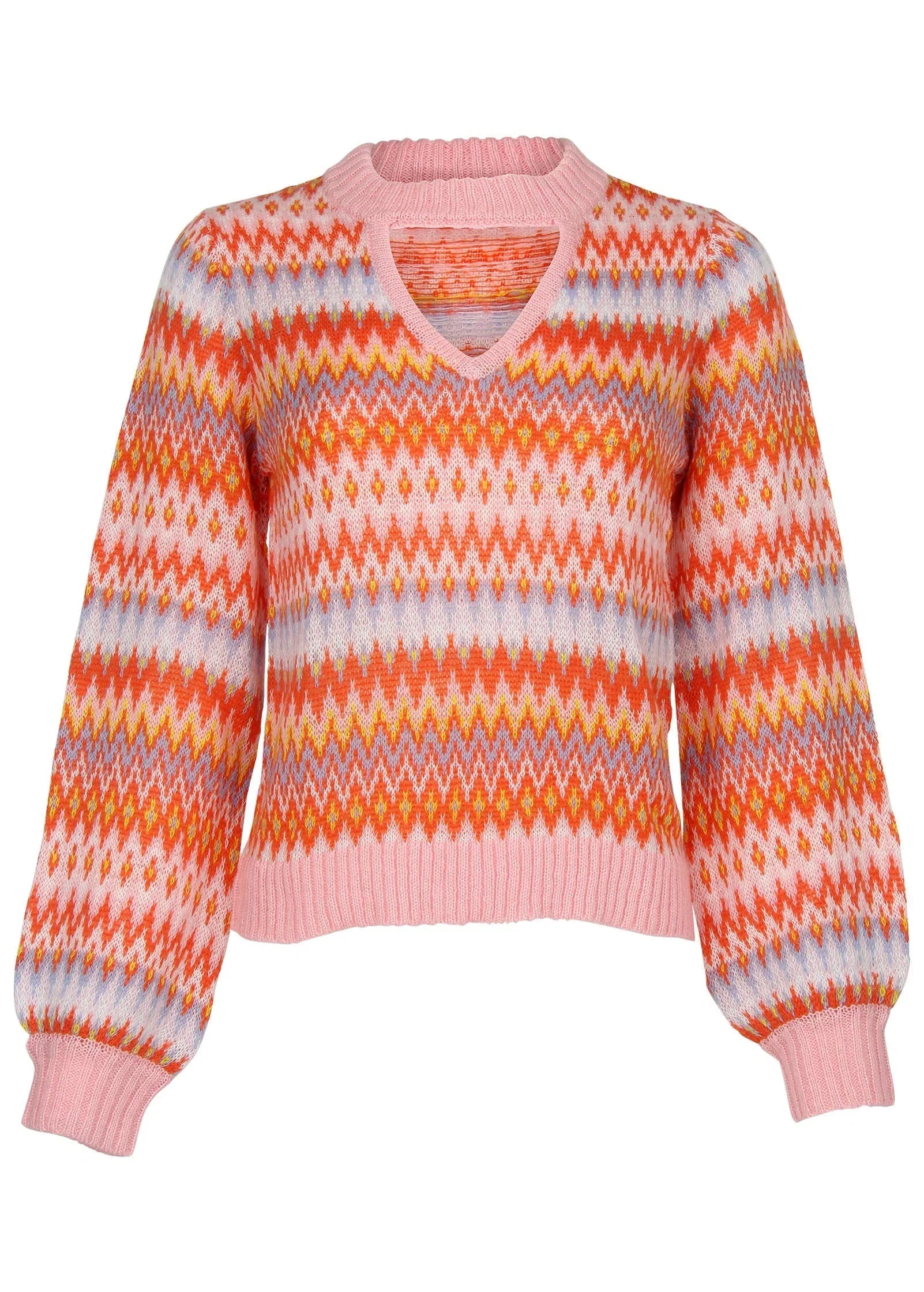 Fair Isle Mock Neck Sweater Peach Dust