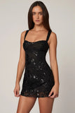 Embellished A line Mini Dress in Black