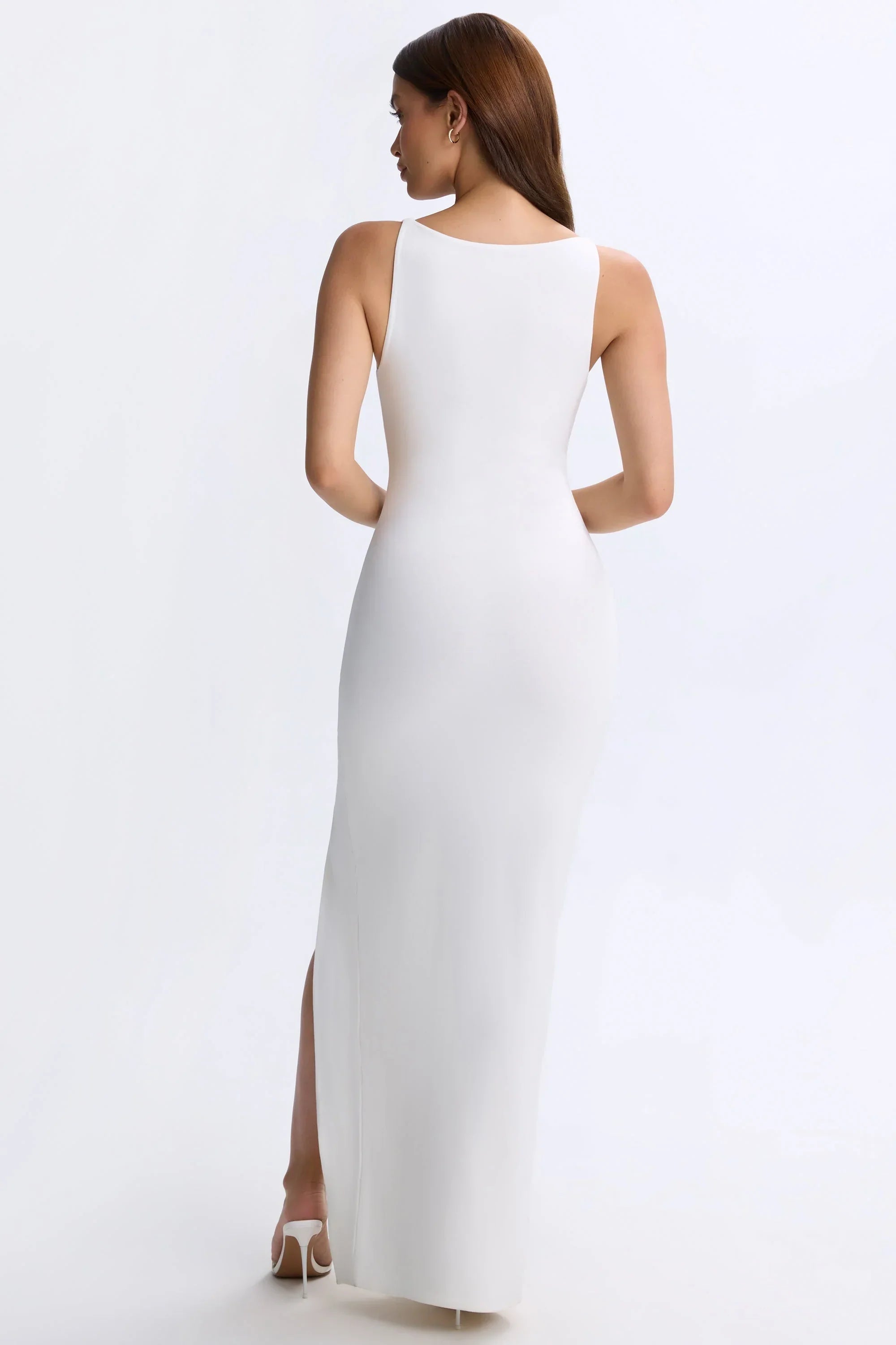 Modal Plunge Cut Out Maxi Dress in White