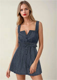 Casual Linen Romper Navy Dot Stripe