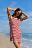 Red Stripe Crochet Cover Up Dress