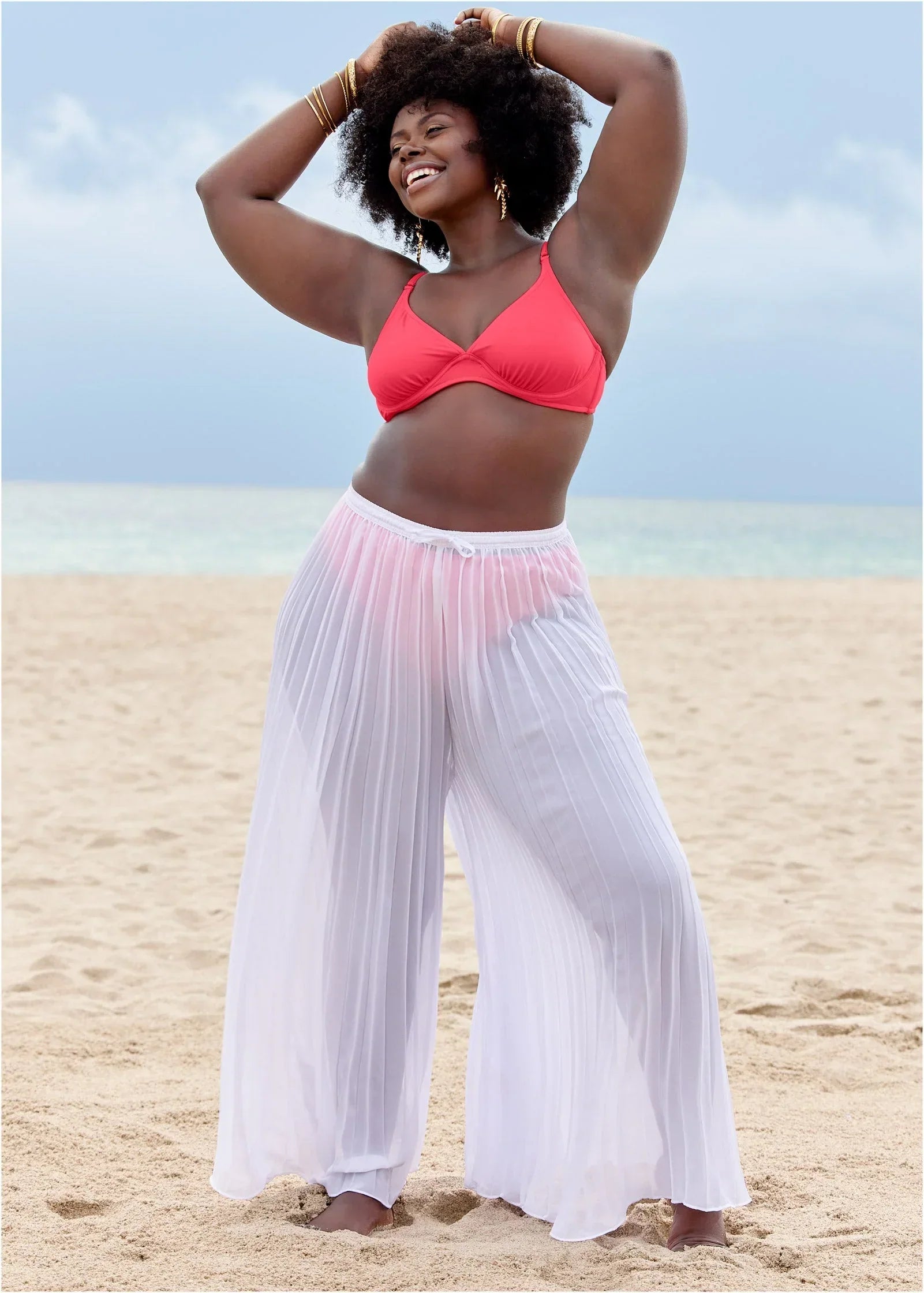 Pleated Cover Up Pants Pearl White