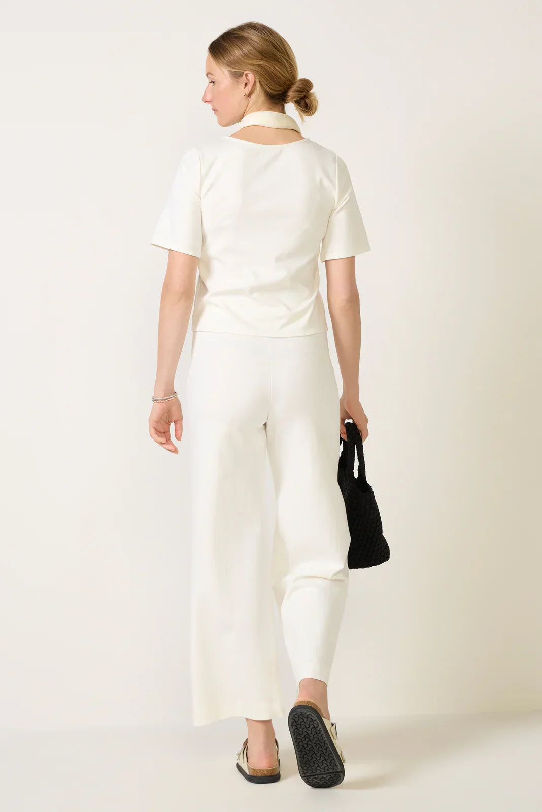 Cropped Ponte Knit Wide Leg Pant