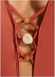 Beaded Plunging Swimsuit Cranberry