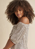 Sequin Off The Shoulder Dress Silver