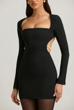 Pearl Detail Cut Out Mini Dress in Black
