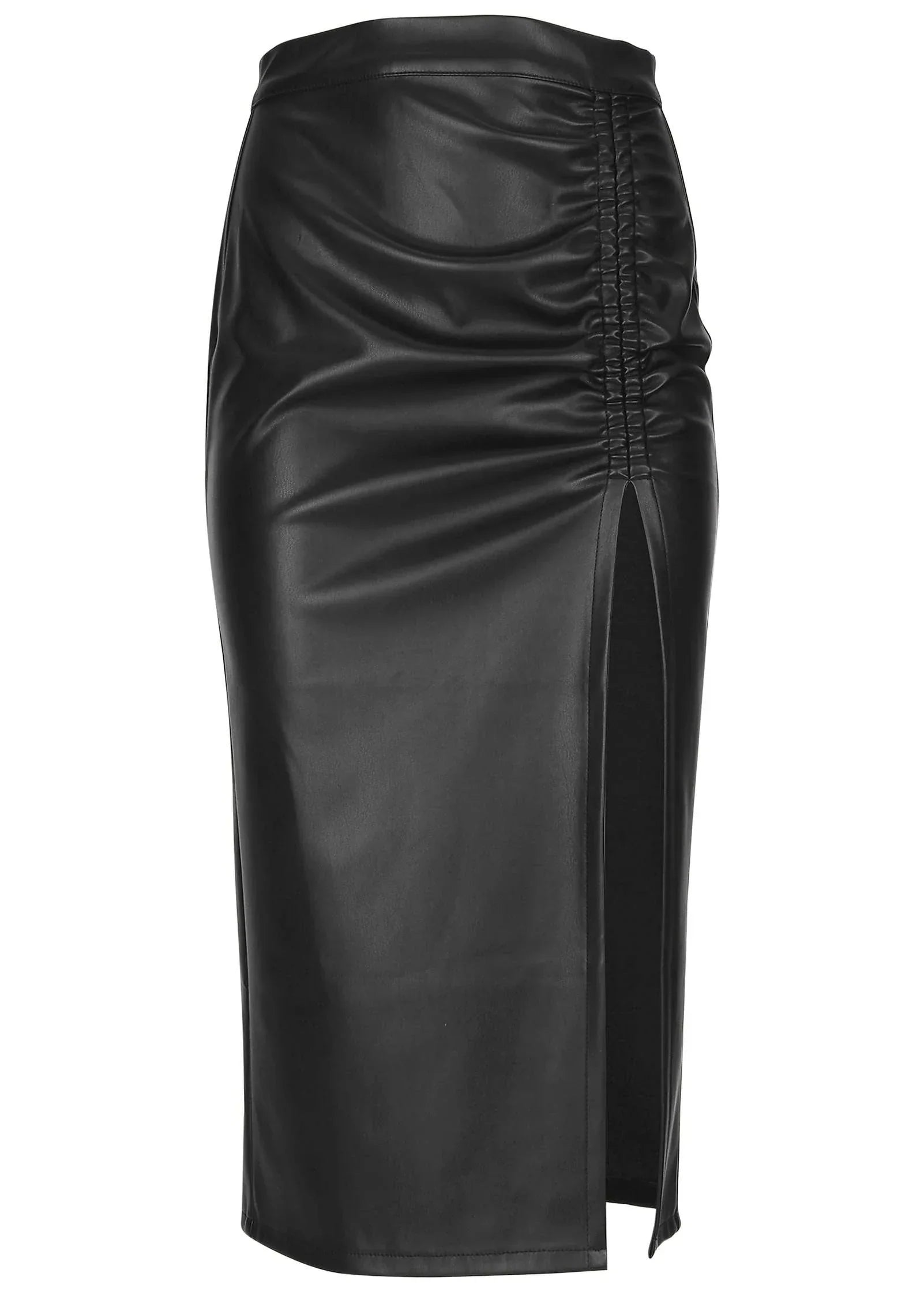 Faux Leather Midi Skirt Jet Black
