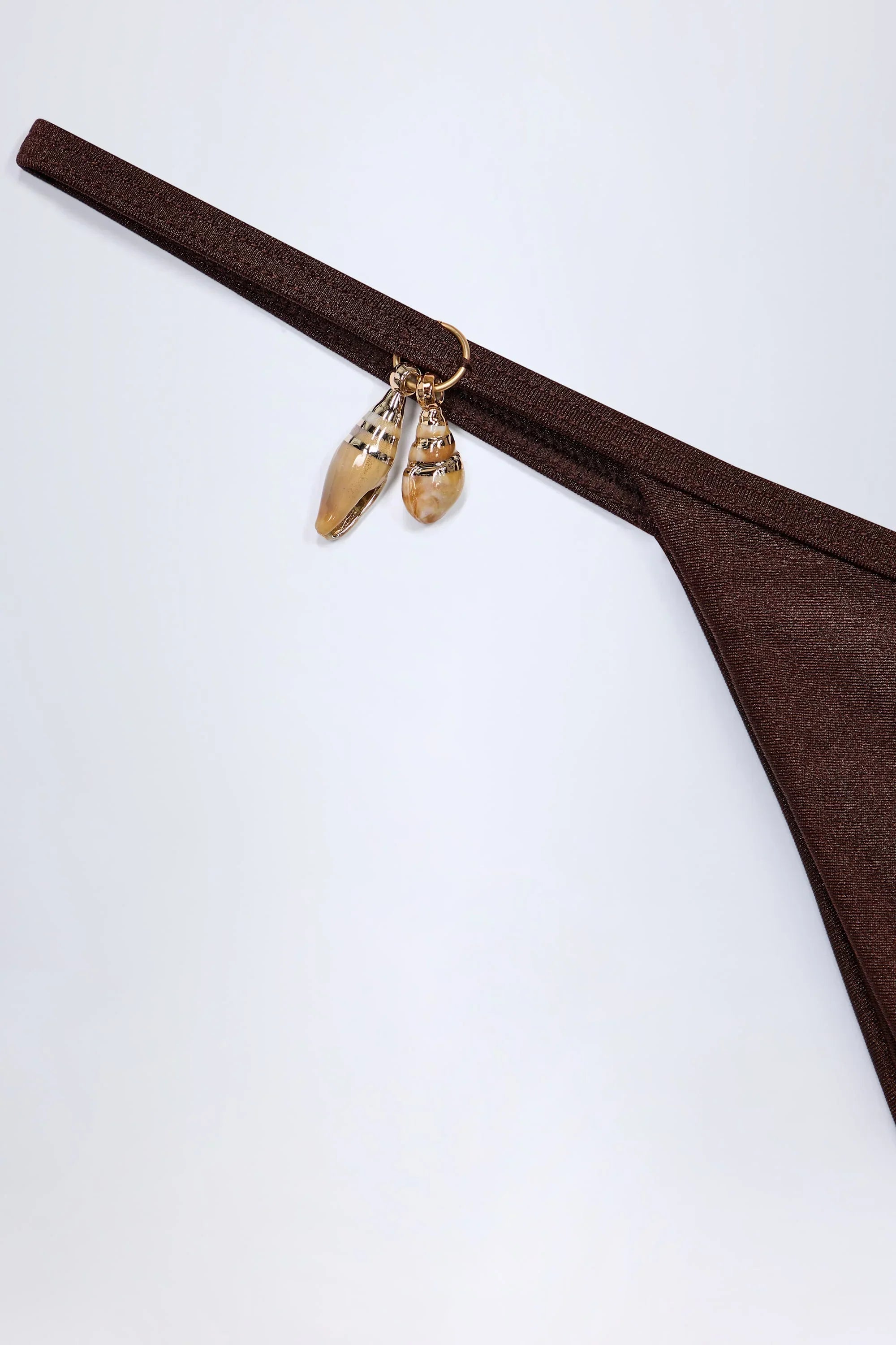 Charm Detail Thong Bikini Bottoms in Dark Chocolate