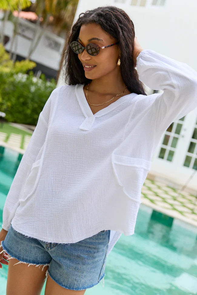 Jenna White Gauze V Neck Tunic