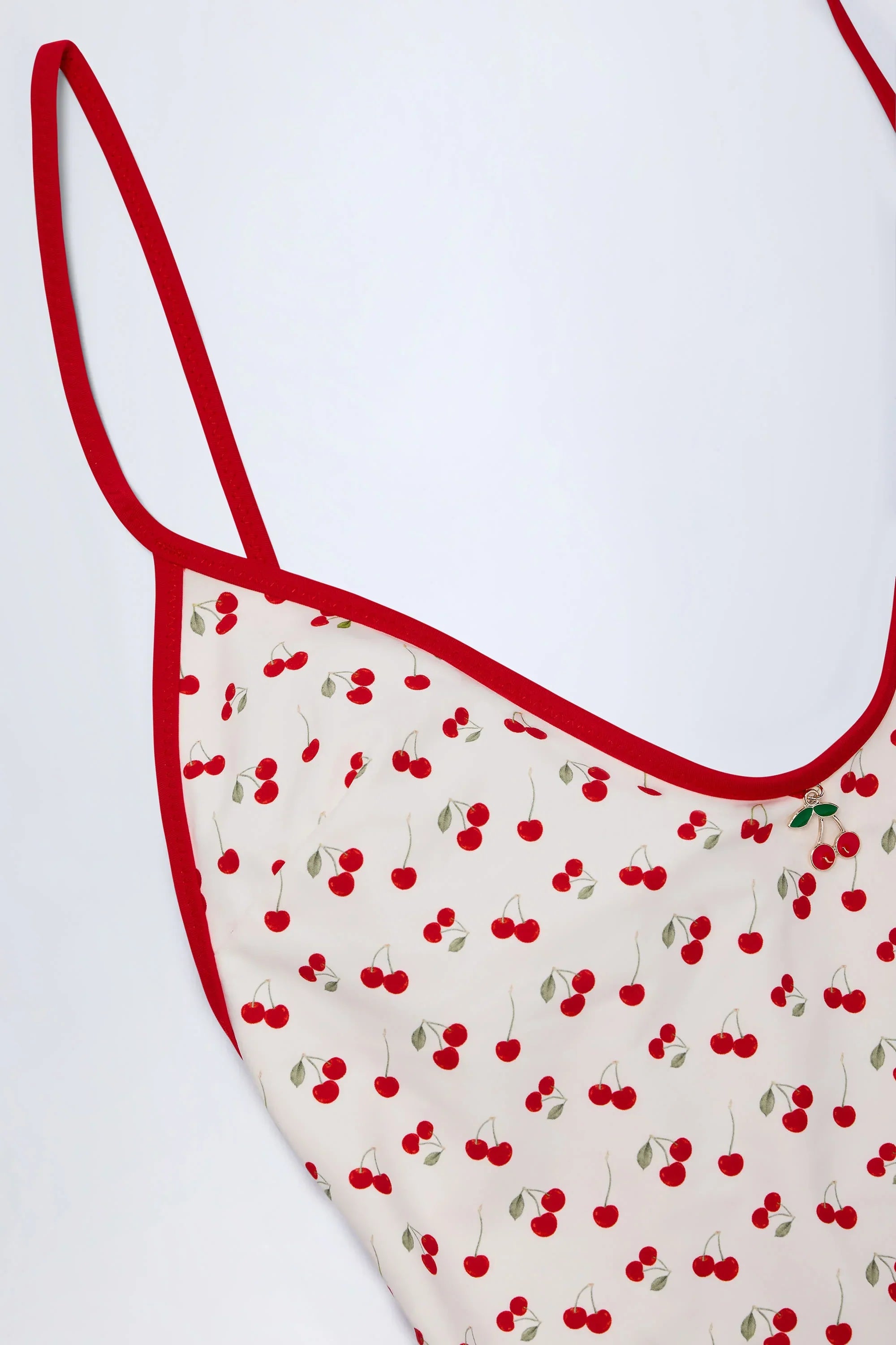 Charm Detail Cross Back Swimsuit in Cherry Print