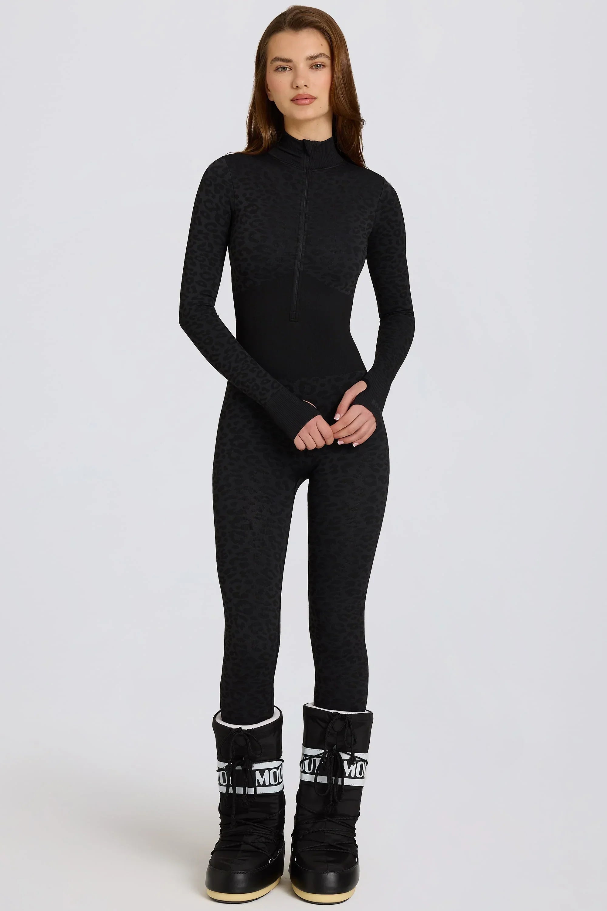 Thermal Base Layer Jumpsuit in Black Leopard