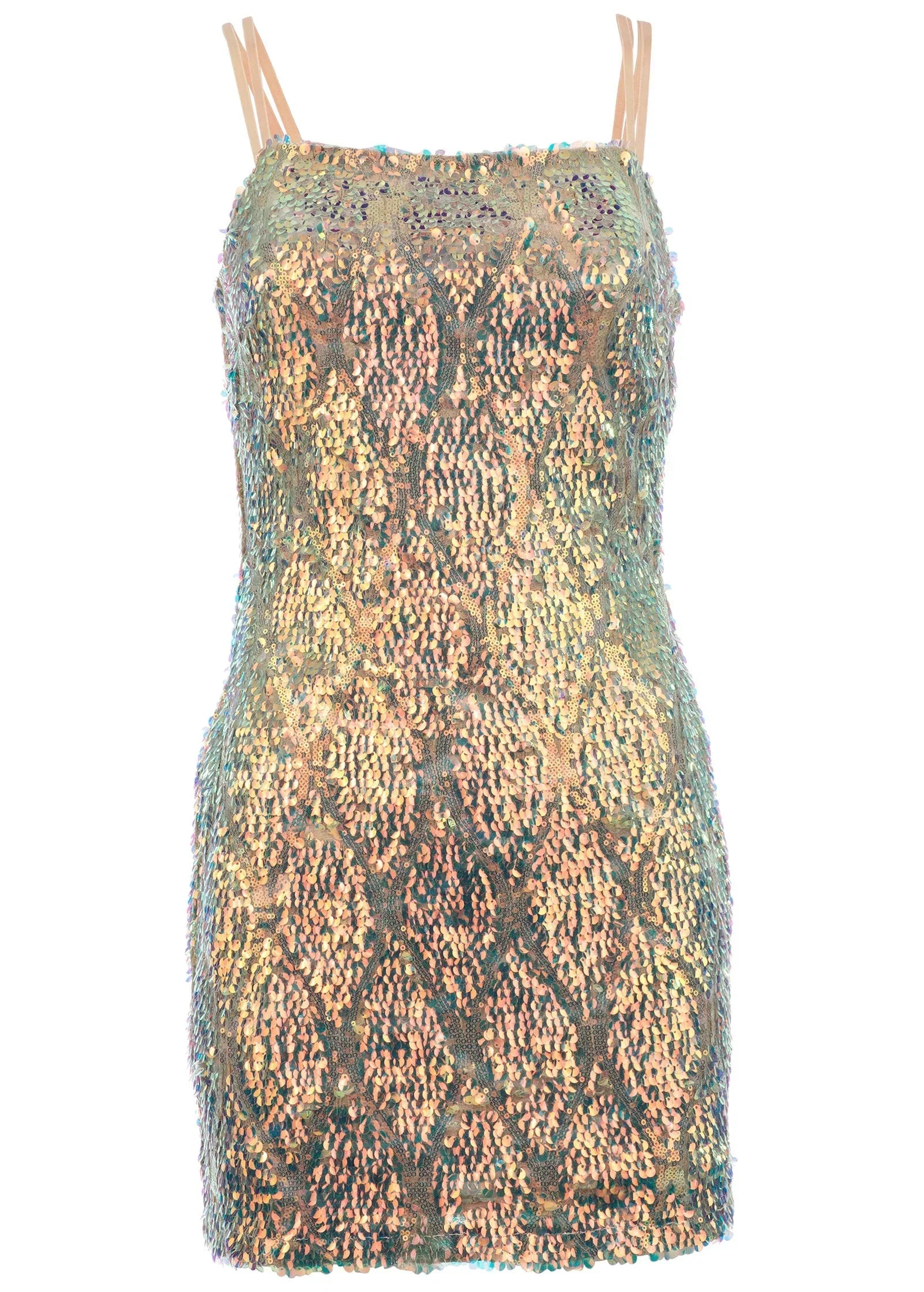 Opulent Sequin Mini Dress Champagne Multi