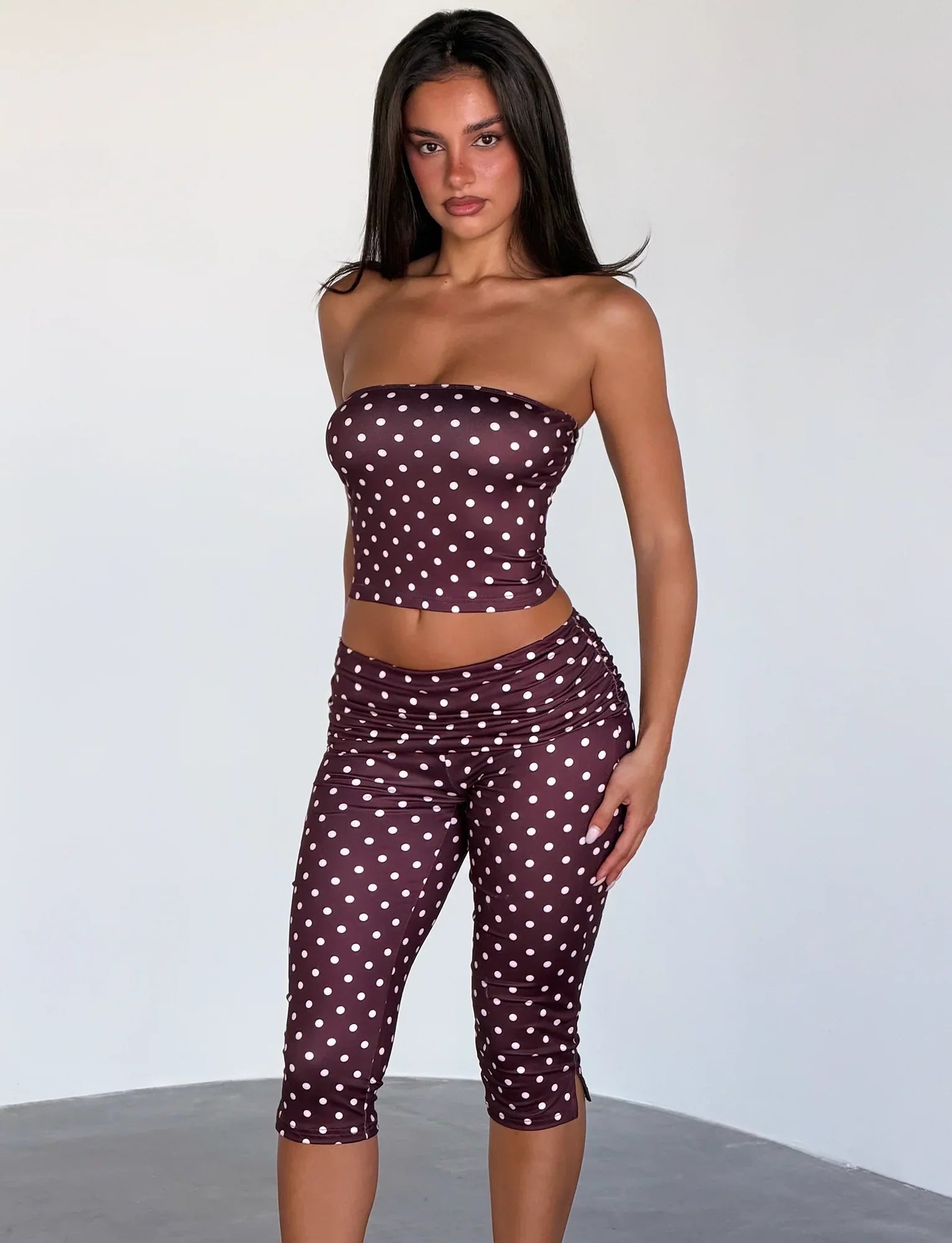 VALI POLKA DOT TOP CHOCOLATE PINK DOT