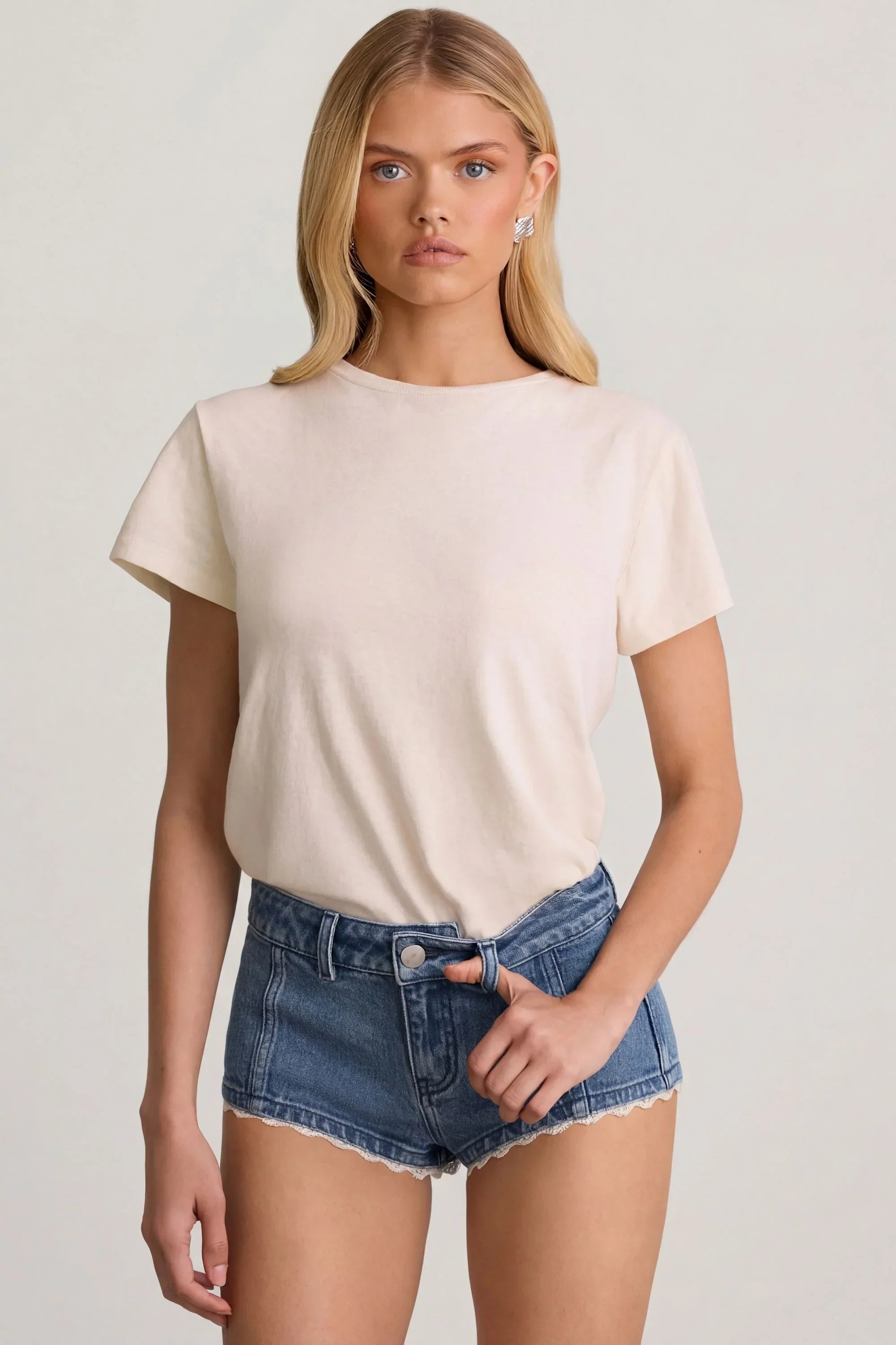 Low Rise Hot Pants in Mid Blue