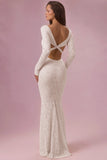 Lace Long Sleeve Maxi Dress in Pearl