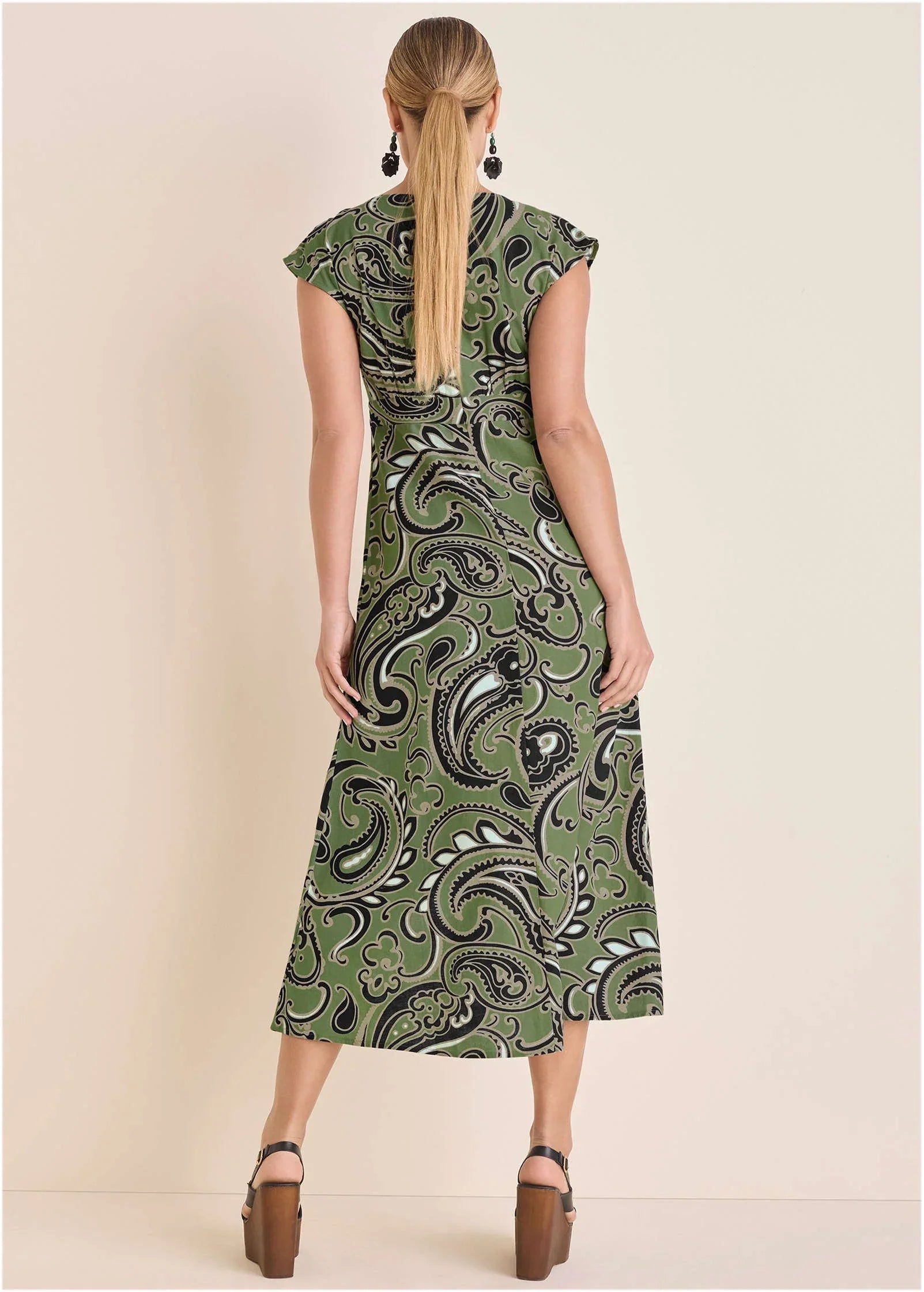 Linen V Neck Maxi Dress Large Splendid Paisley