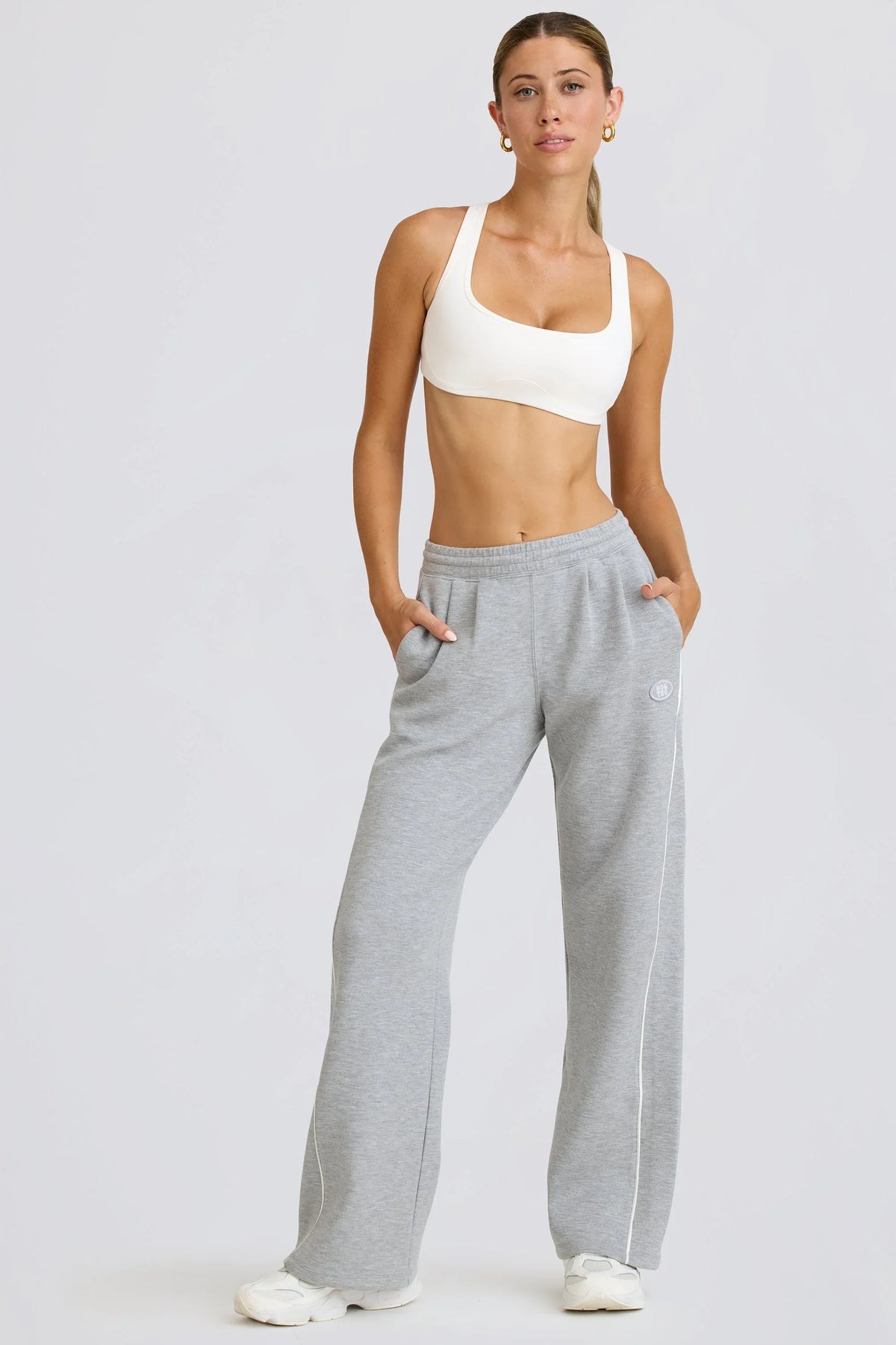 Mid Rise Straight Leg Joggers in Grey Marl