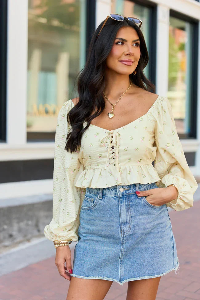 Maisie Yellow Floral Corset Woven Top