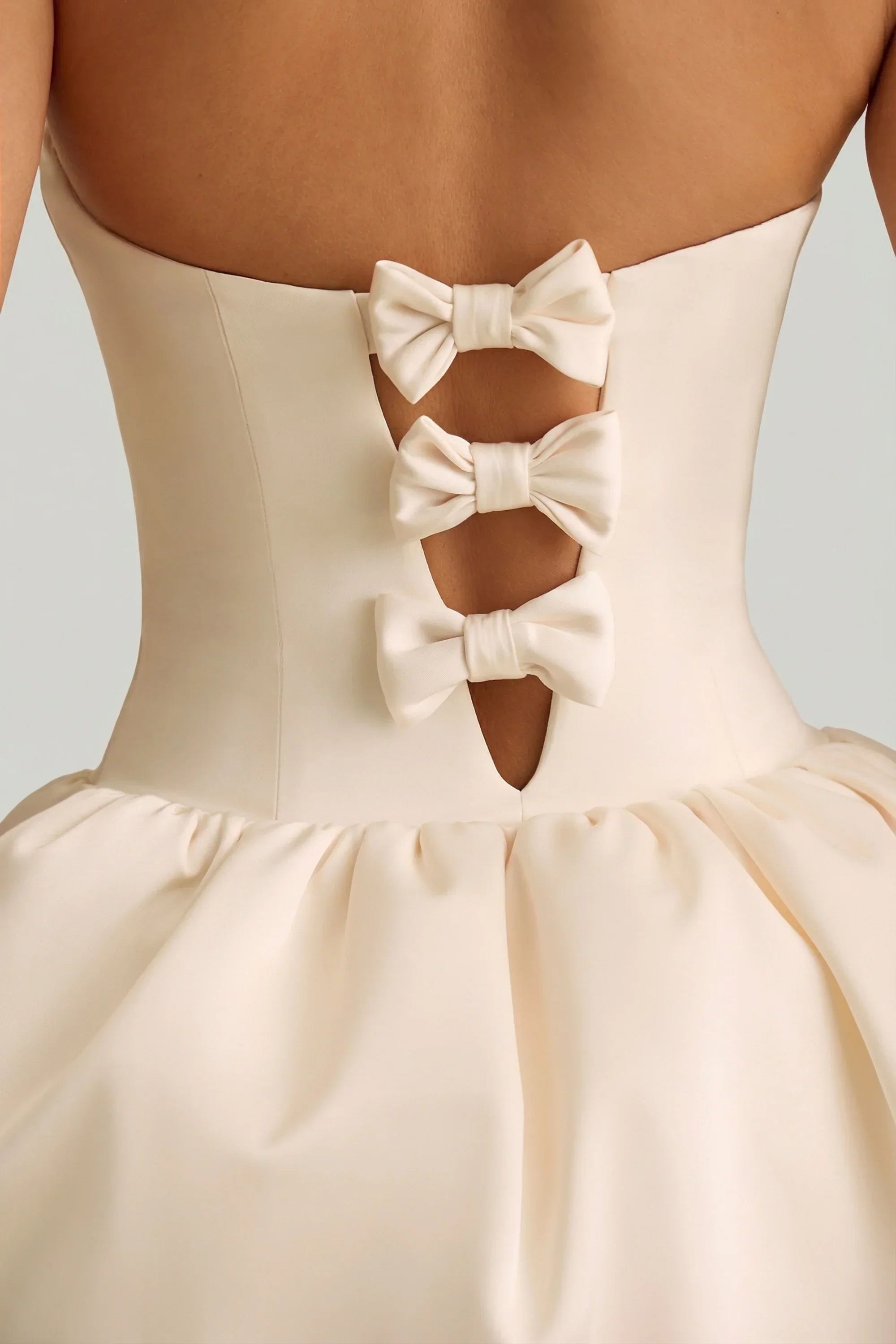 Convertible Bow Detail Bubble Hem Midaxi Dress in Ivory