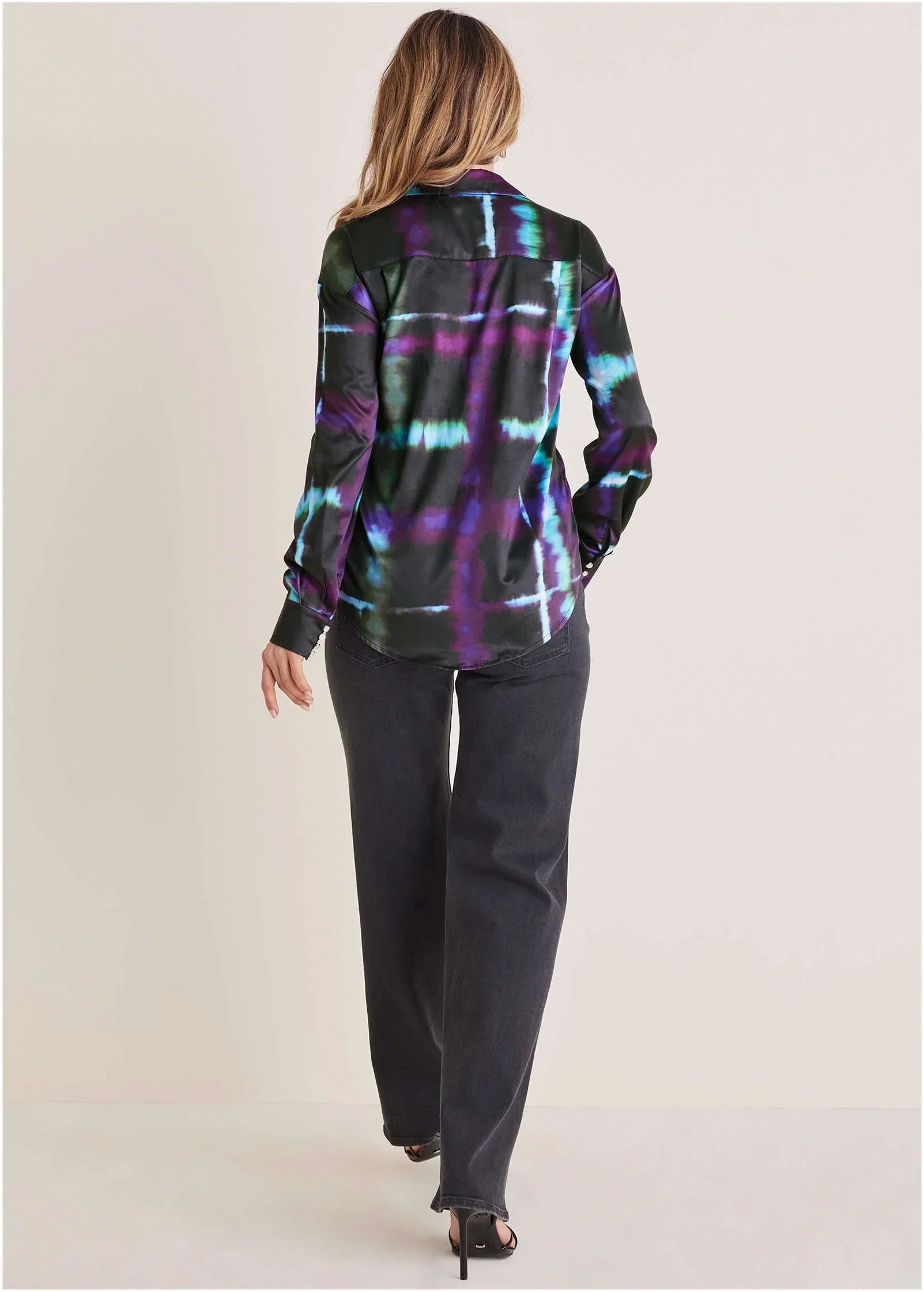 Plaid Wrap Blouse Blurred Plaid