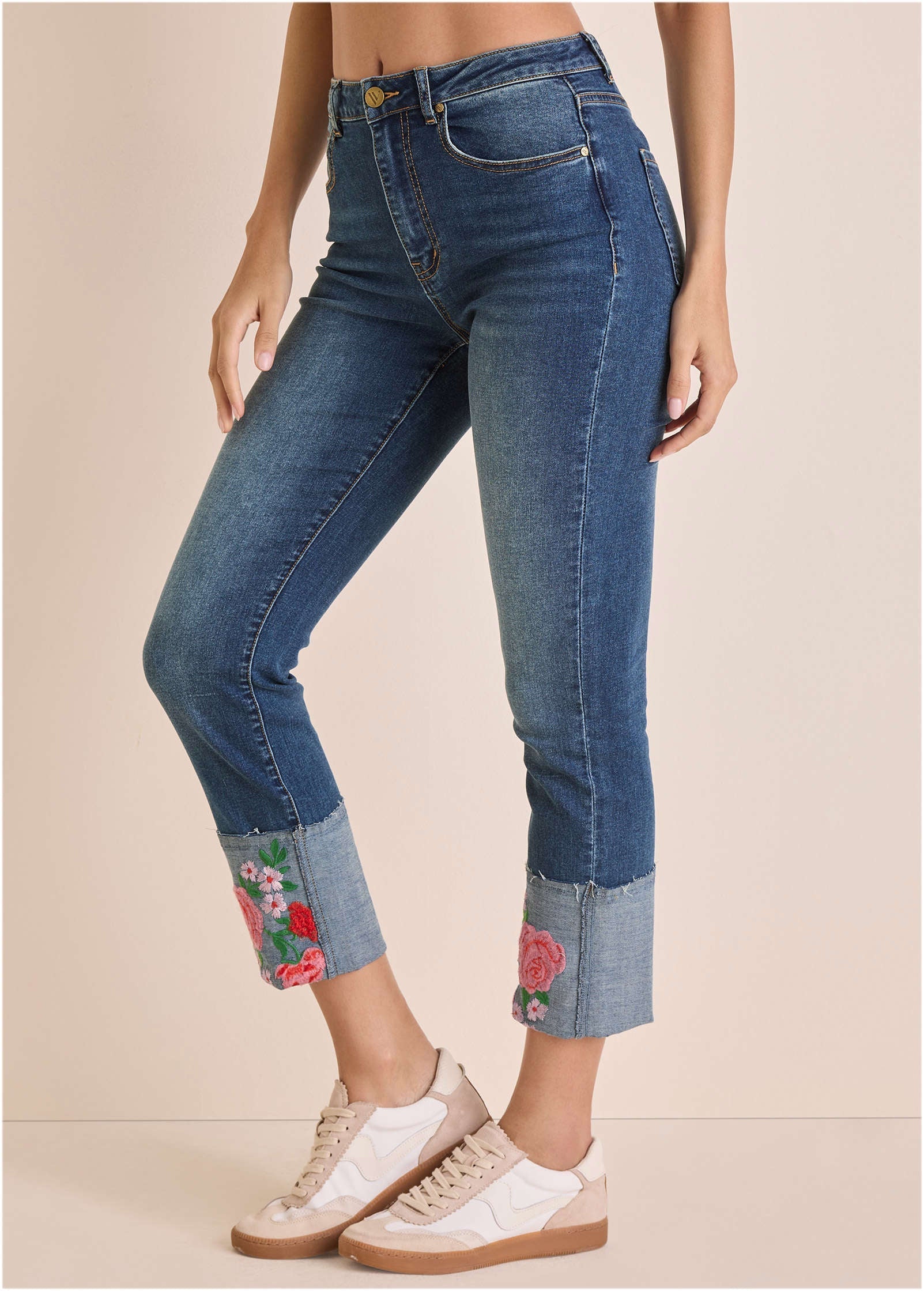 Embroidered Crop Jean Medium Wash