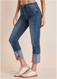 Embroidered Crop Jean Medium Wash