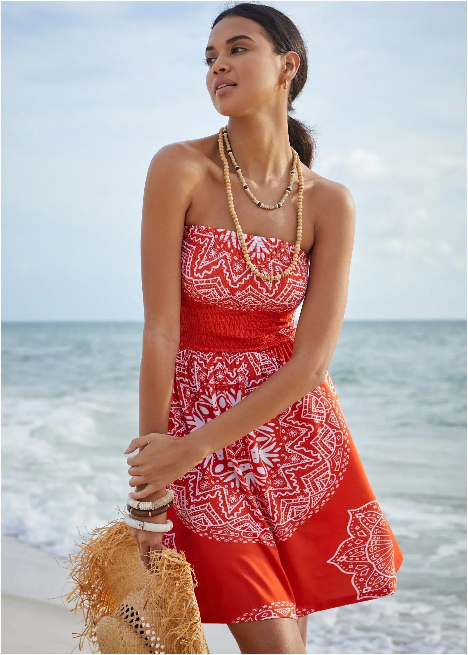 Convertible Cover Up Dress Ornate Medallion Clay
