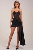 Bandeau Lace Up Corset Mini Dress in Black