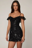 Embellished Lace Up A Line Mini Dress in Black