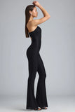 Metallic Ruched Cut Out Flared Jumpsuit in Black