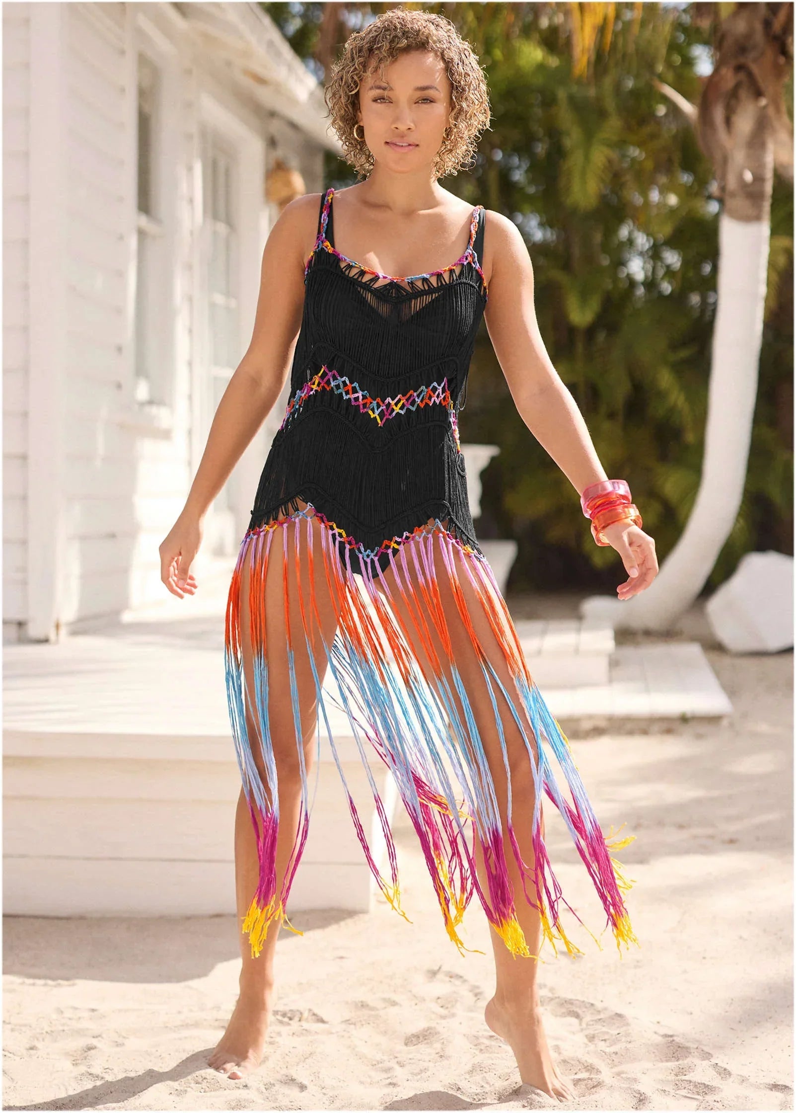 Maxi Crochet Cover Up Dress Black Multi