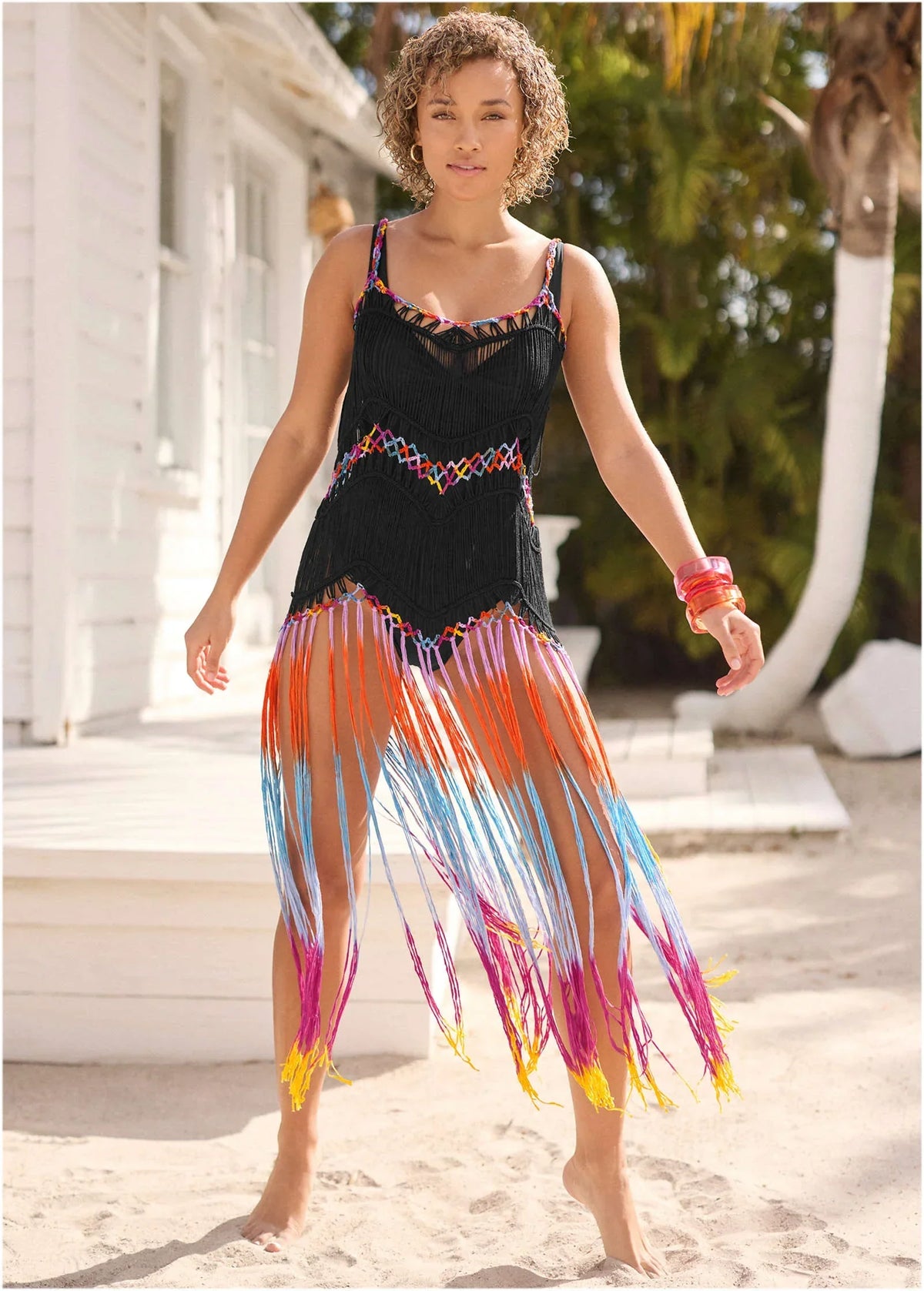 Maxi Crochet Cover Up Dress Black Multi