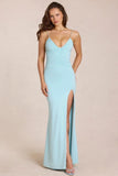 Deep V Neck Maxi Dress in Light Blue