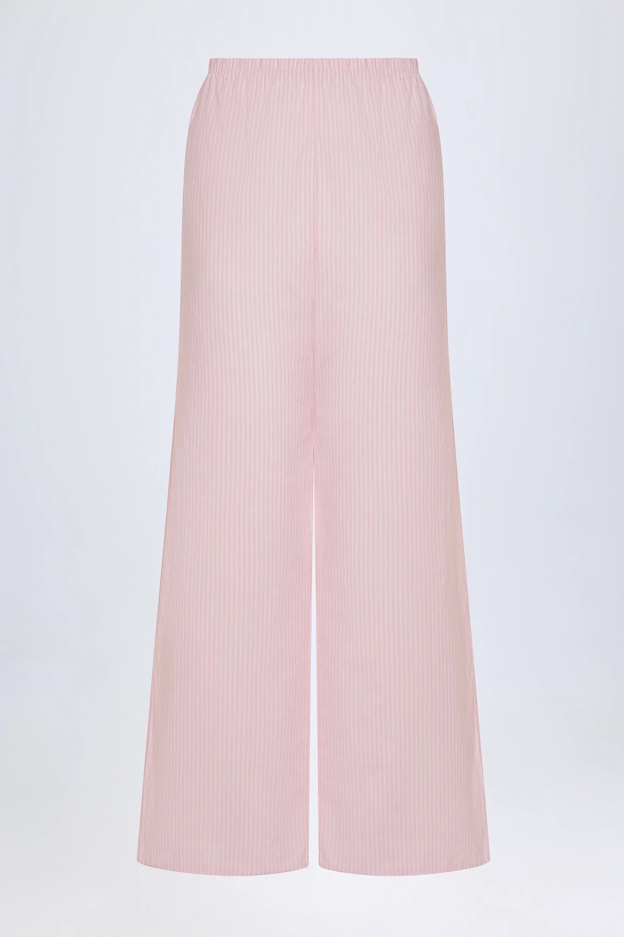Wide Leg Cotton Poplin Trousers in Pink White Stripe