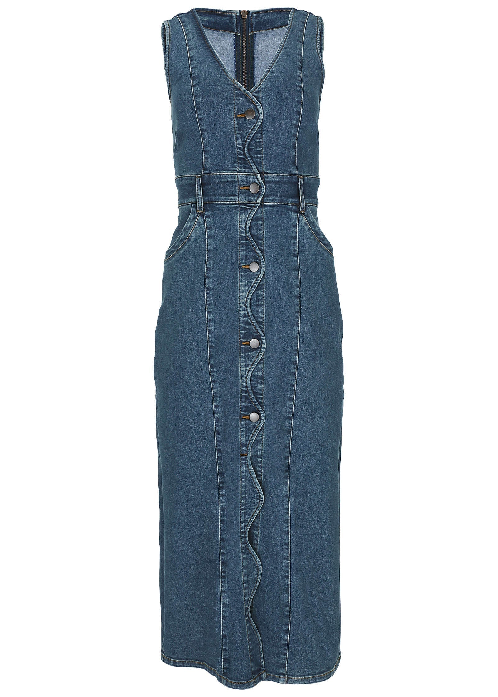 Denim Wave Maxi Dress Medium Wash