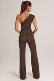 Modal One Shoulder Jumpsuit in Chocolate Brown