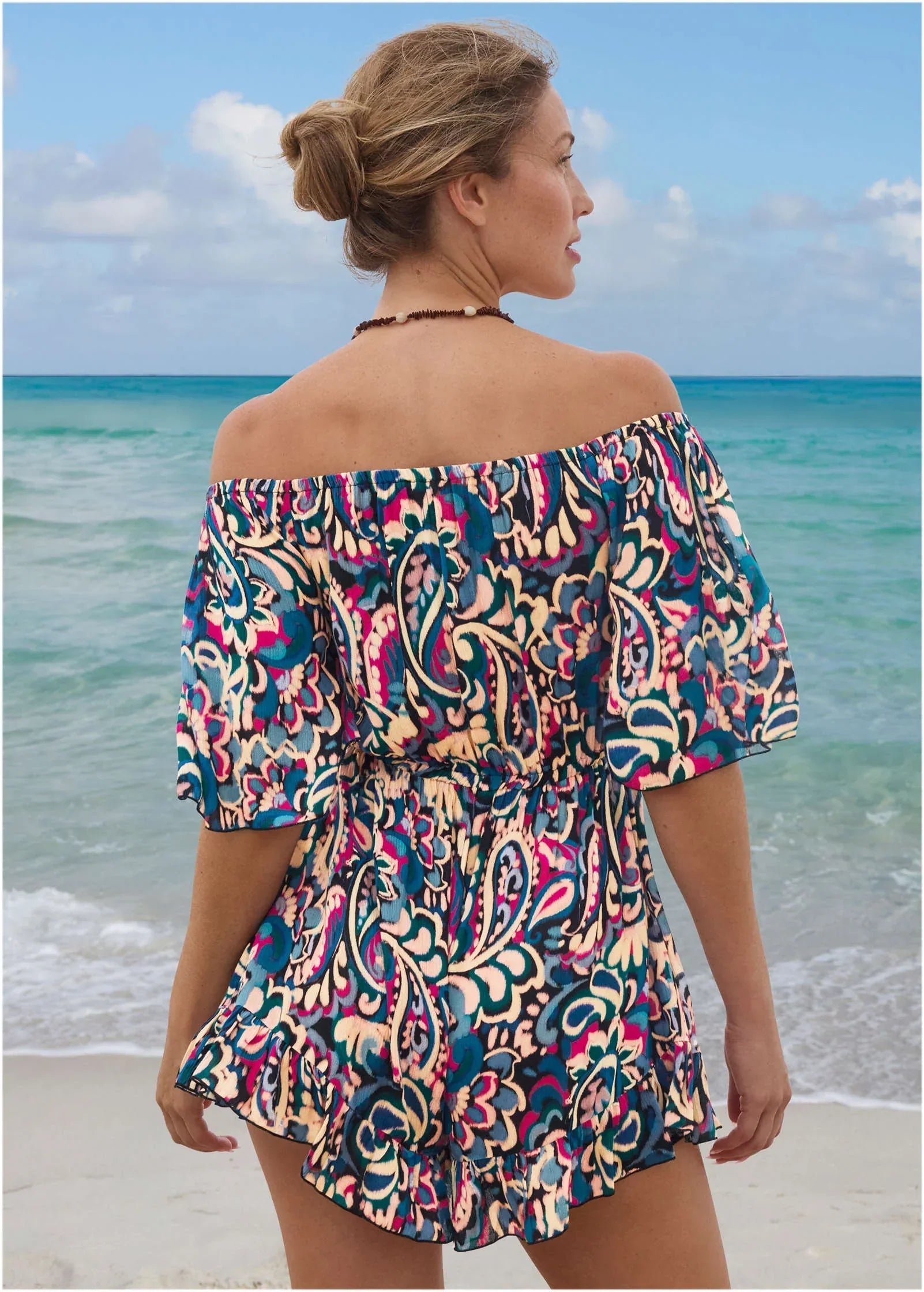 Flirty Cover Up Romper Fuzzy Paisley