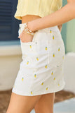 Greta Lemon Embroidered White Denim Mini Skirt
