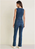 Lace Print Denim Jumpsuit Medium Wash