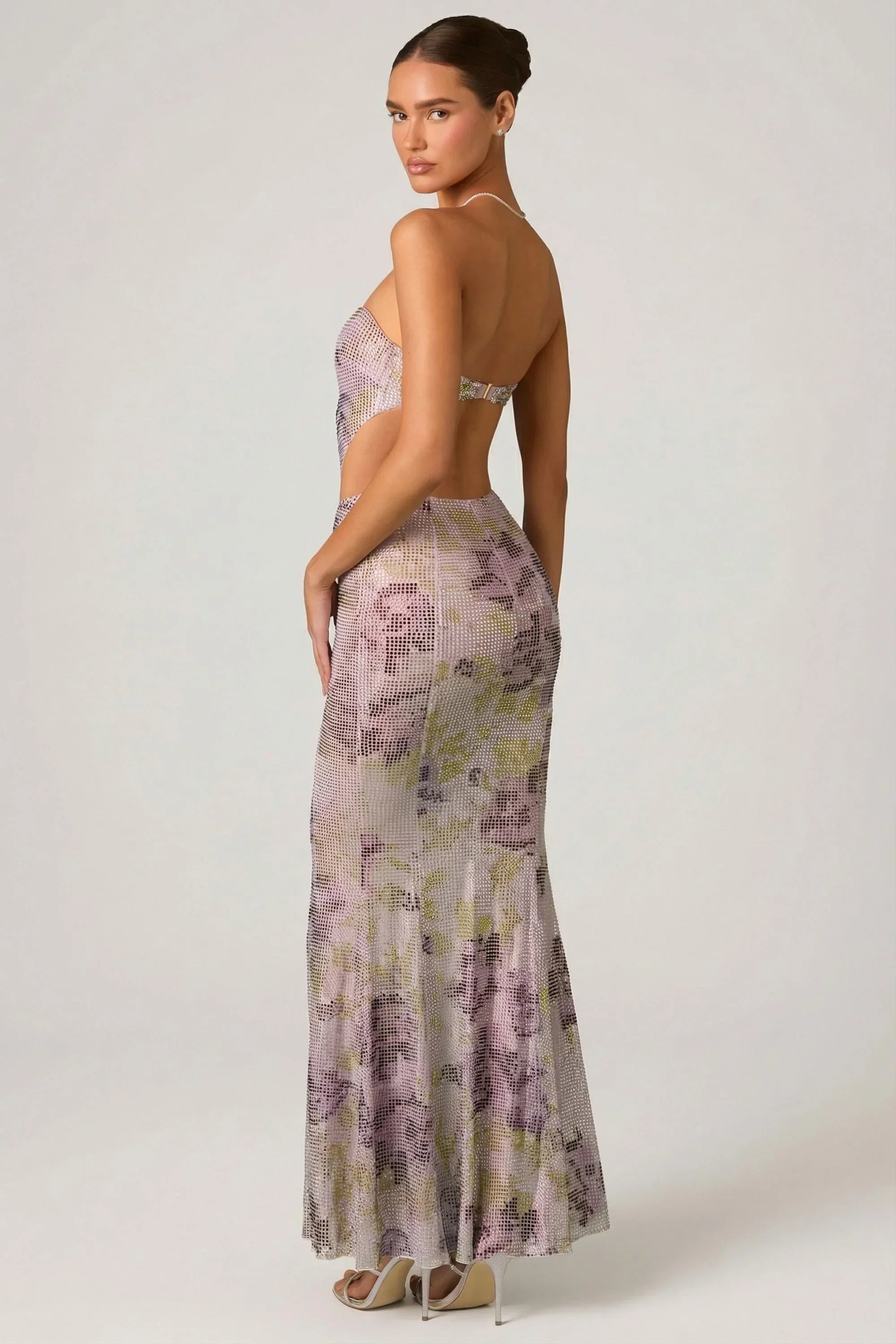 Embellished Cut Out Fishtail Maxi Dress in Lilac